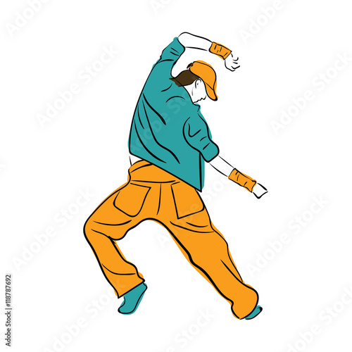 Hip-hop man dancer vector sketch on white