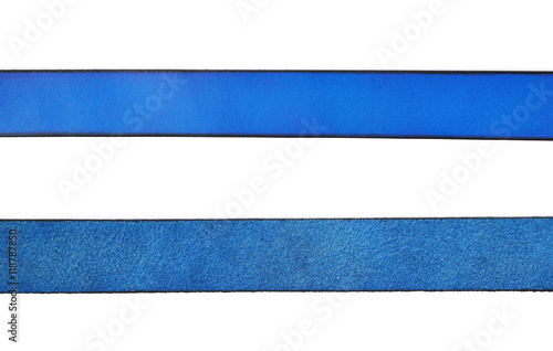 Strip of blue leather isolated