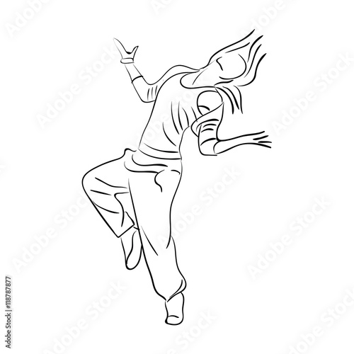Hip-hop woman dancer vector sketch on white