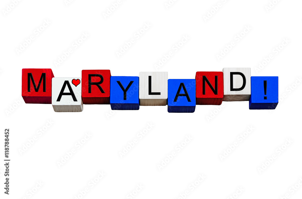 I Love Maryland, sign or banner design, American states. Isolated. I Love Maryland, sign or banner design, American states. Isolated.