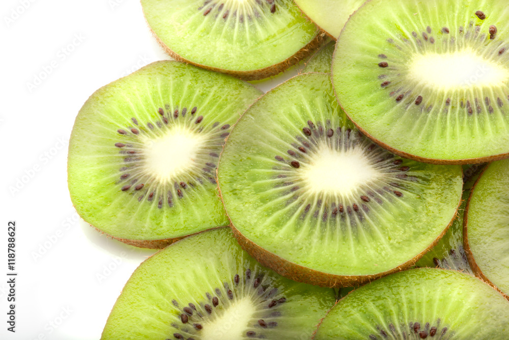 Slice of fresh kiwi fruit isolated on white background Slice of fresh kiwi fruit isolated on white background