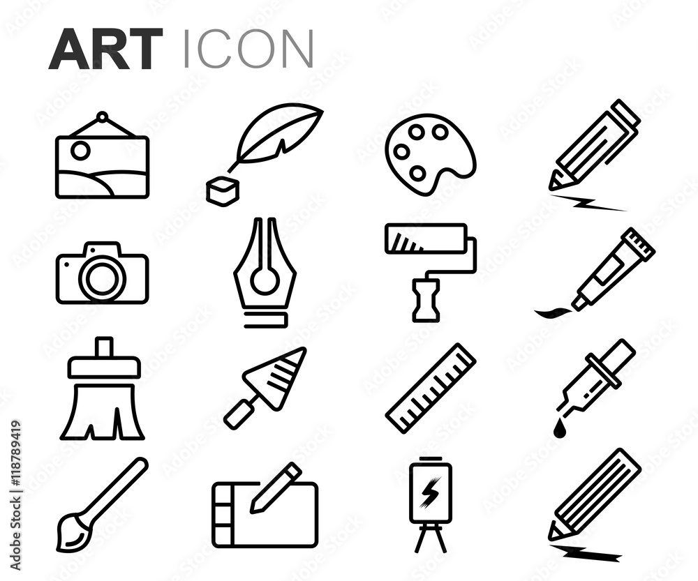 Vector black line art icons set Vector black line art icons set