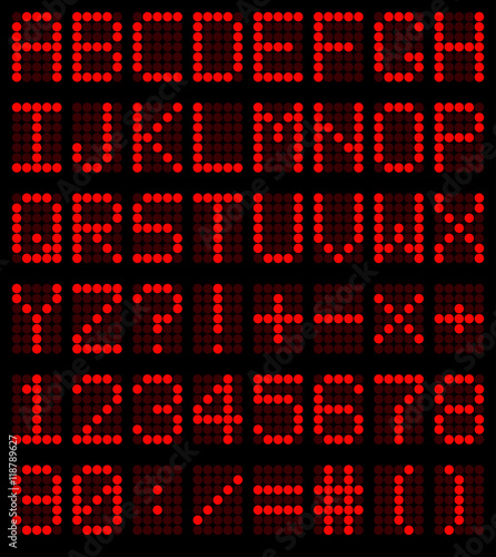 Colorful red LED set against. Scoreboard digital font