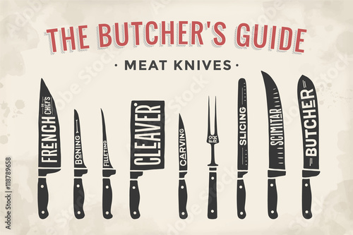 Obraz na plátně Meat cutting knives set