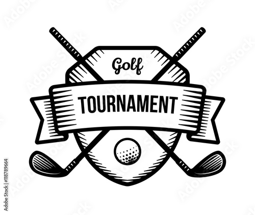 Golf club logo. Summer individual sport tournament. Black and white badge, shirt mascot design.