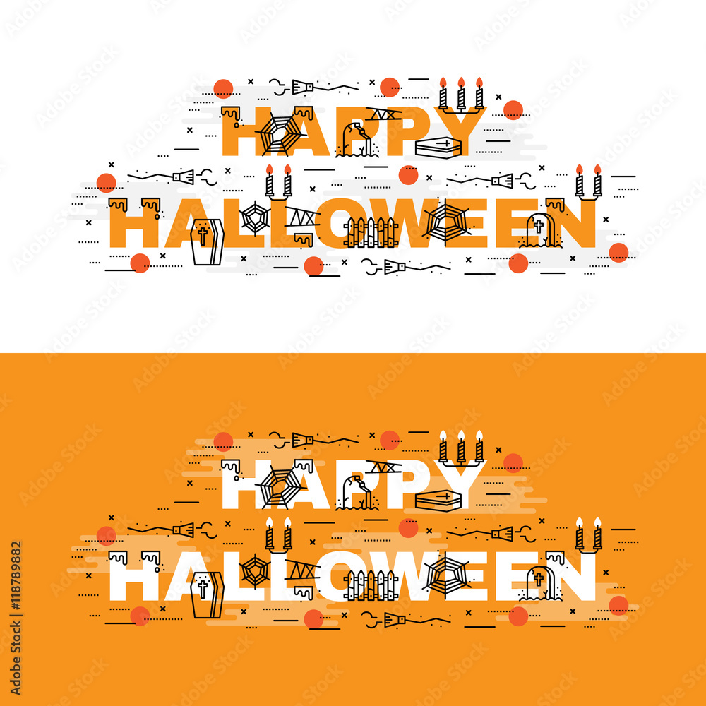 Naklejka premium Lettering flat line design concepts of Halloween