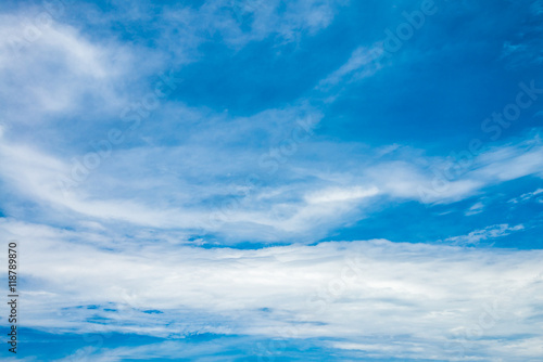 White clouds and blue sky background in sunshine day - Save the earth concept.