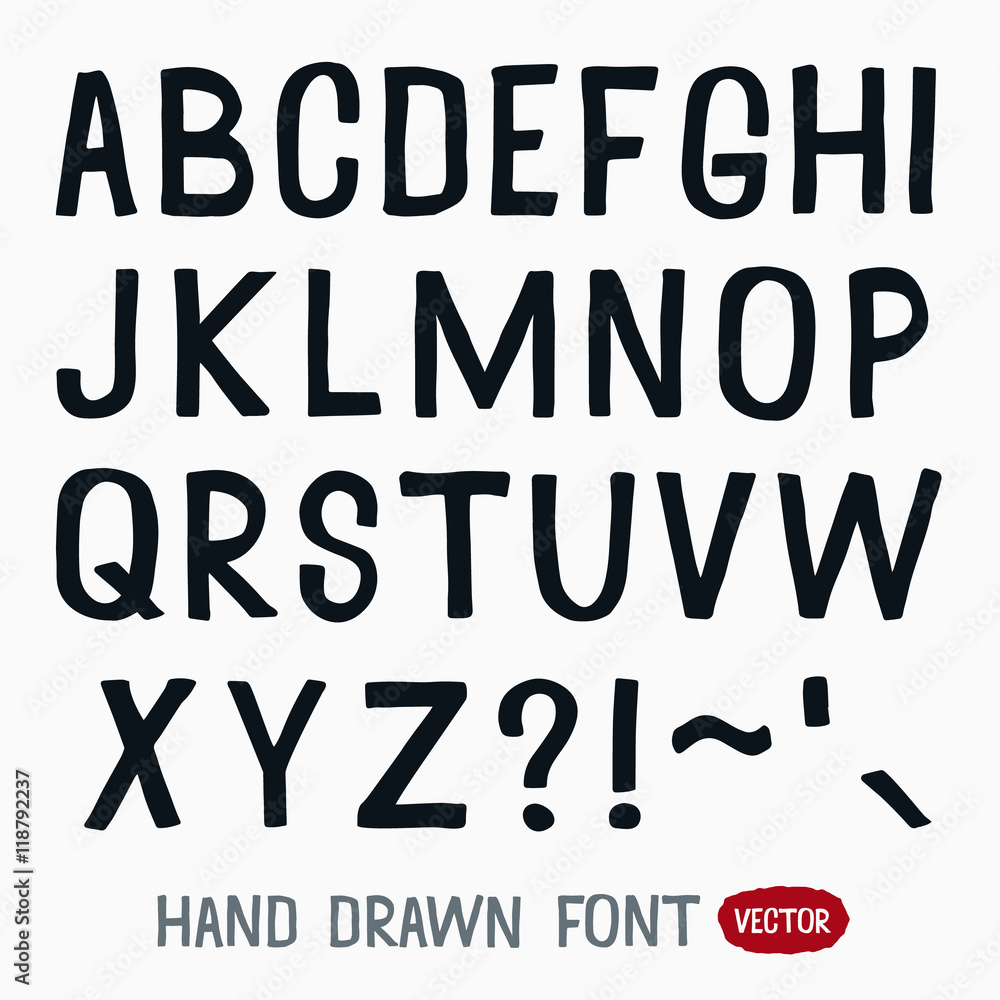Hand drawn font, grunge typography font, vector illustration font design, black letters on white background Hand drawn font, grunge typography font, vector illustration font design, black letters on white background