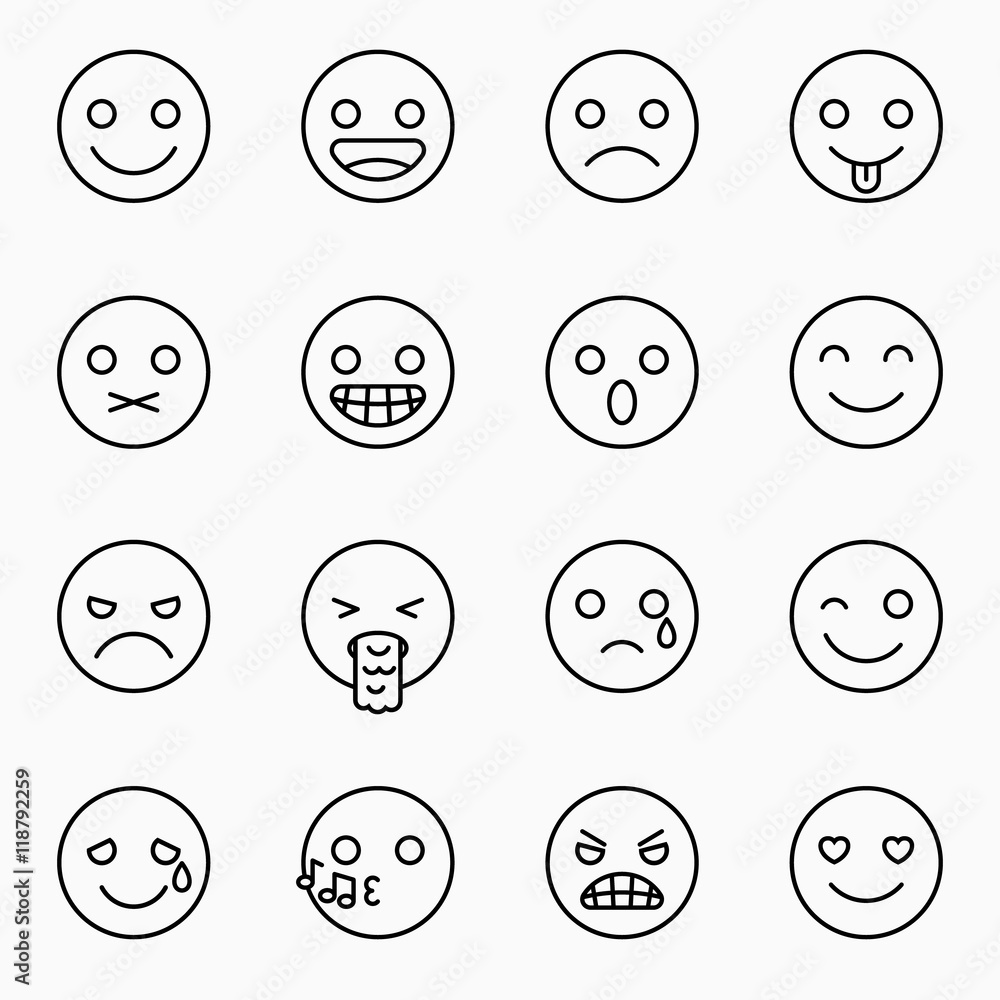 Emoticons set, outline website emoticons, Emoji icons, Emoticons faces, Isolated emoticons on white background vector illustration Emoticons set, outline website emoticons, Emoji icons, Emoticons faces, Isolated emoticons on white background vector illustration