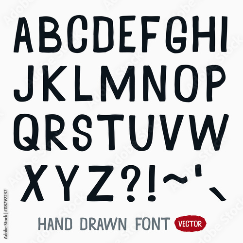 Hand drawn font, grunge typography font, vector illustration font design, black letters on white background
