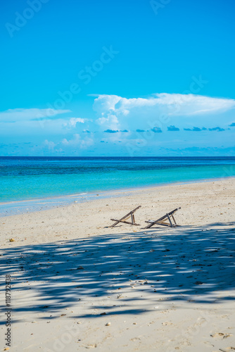 Beach chair on beautiful tropical island white sand beach summer holiday, Phuket Thailand - Travel summer vacation concept.  © pla2na