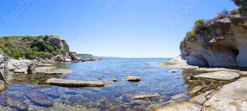 Fototapeta Naklejka Na Ścianę i Meble -  panorama of blue sea and the rocky reef in the west coast Sardin