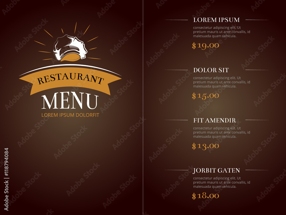 Cafe restaurant menu template identity vector mockup Stock Vector ...