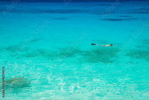 Snorkeling diving on beautiful tropical Similan island Thailand - Travel summer holiday concept. © pla2na
