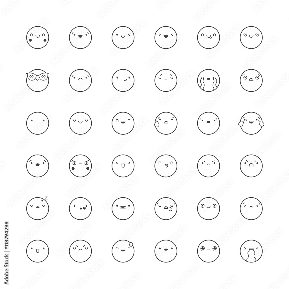 Emoji icon vector set. Outline korean style isolated emoticons. Emoji icon vector set. Outline korean style isolated emoticons.