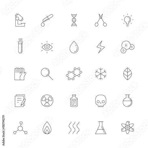 Medical and science vector outline icon set. Simple design.