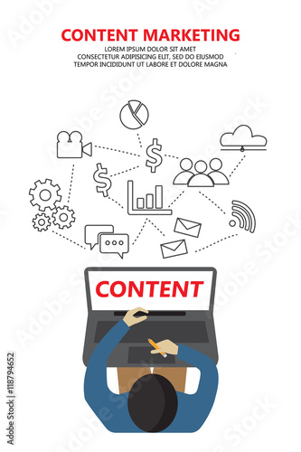 content marketing strategy concept for your business. Can be used for one page website, business data, web page design, cover page, brochure template. vector illustration