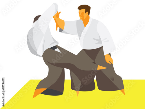 Aikido two fighters engaged in sparring