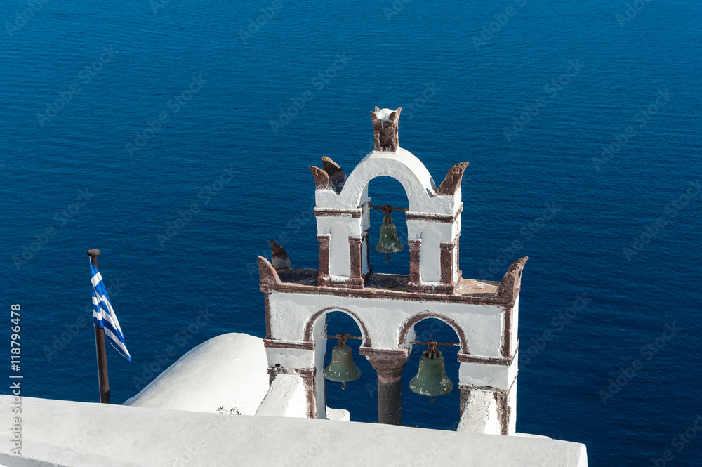 Old bell tower over the sea - Santorini