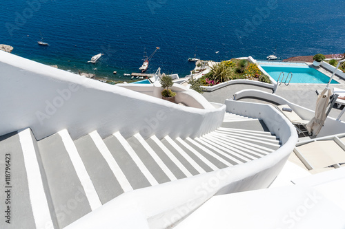 Stairs over a pool in Santorini
