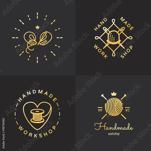 Gold handmade vintage hipster logo vector set. Part two.
