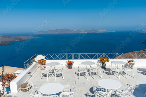 Big terrace with view of Thirasia island - Santorini
