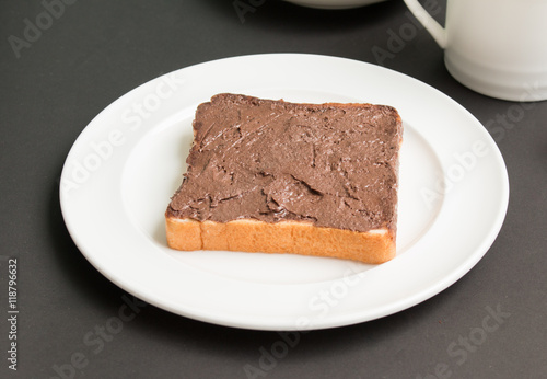 Chocolate crunchy cream on bread