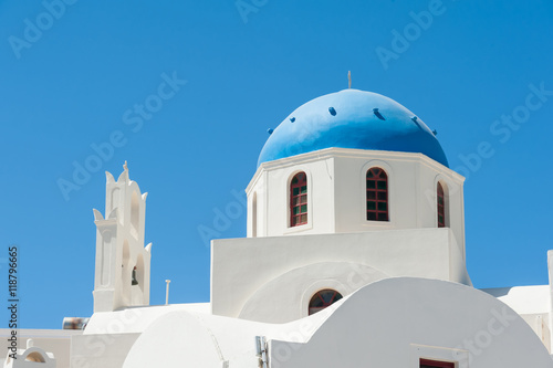 Beautiful dome in the sun of Santorini