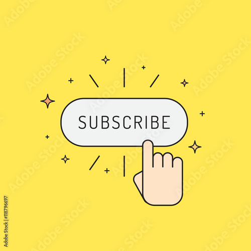 Subscribe button and hand. Clean and simple outline design.