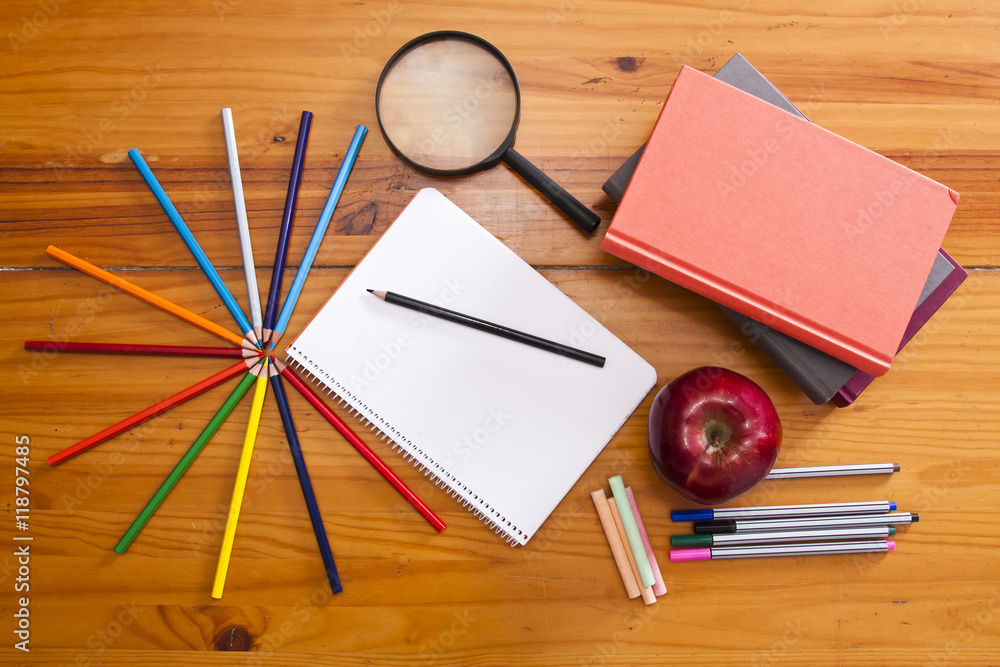 back to school, school supplies on the desktop back to school, school supplies on the desktop