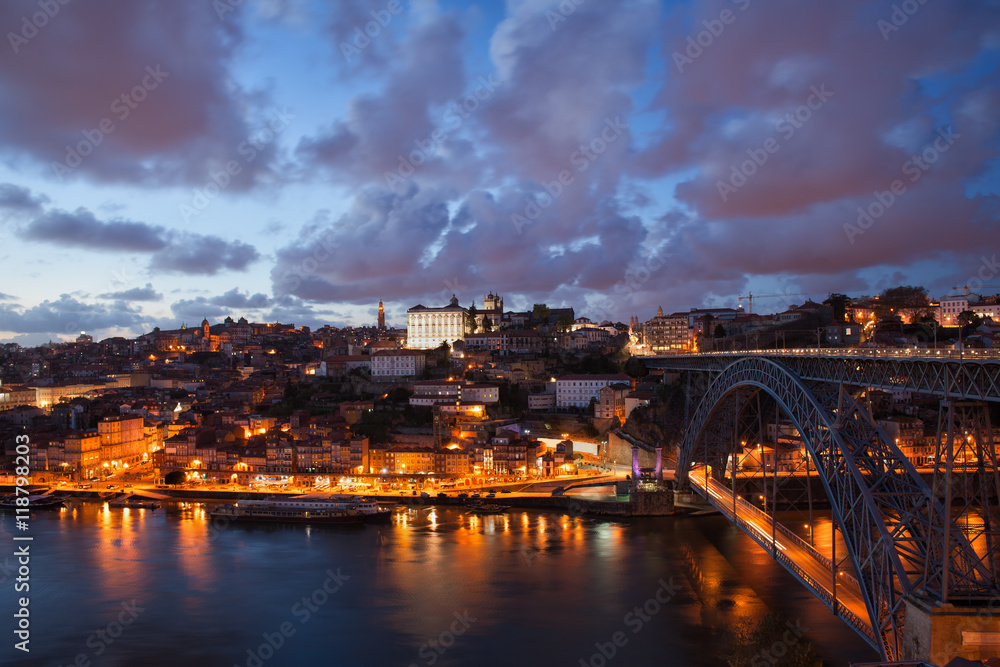 City of Porto at Dusk in Portugal