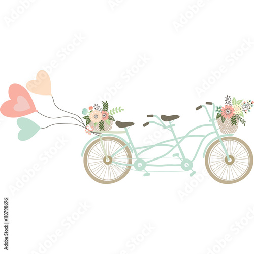 Wedding Bicycle with balloons.Basket of flowers.Love Balloons.Twin Bike