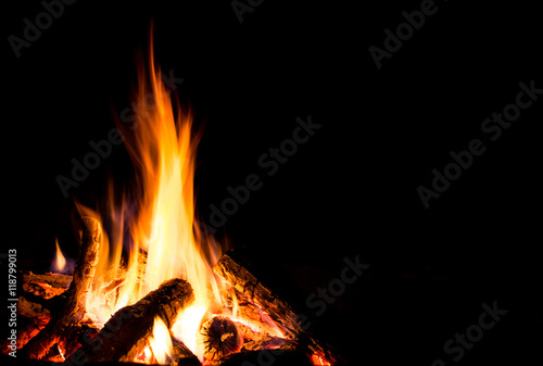 Campfire in the night with black background