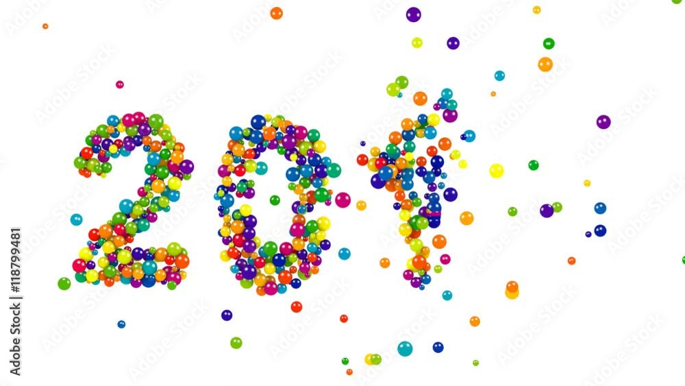 2019 New Year date in a festive colorful ball pattern of tightly packed spheres in the colors of the rainbow over a white background for a holiday template 2019 New Year date in a festive colorful ball pattern of tightly packed spheres in the colors of the rainbow over a white background for a holiday template