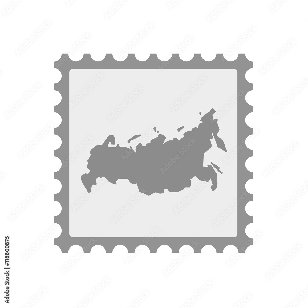 Isolated mail stamp icon with  a map of Russia