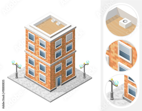 Isometric High Quality City Element on White Background. Residential