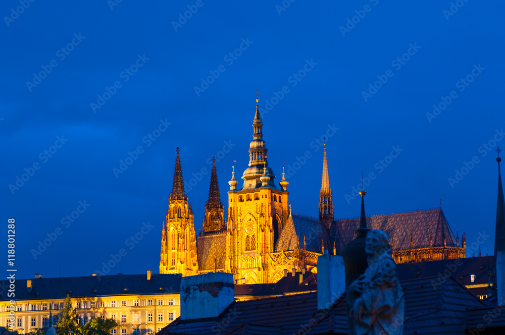 St. Vitus Cathedral at night in Prague, Czech republic
