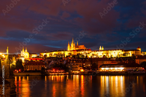 Prague town cityscape with St. Vitus cathedral and Vltava river © unclepodger