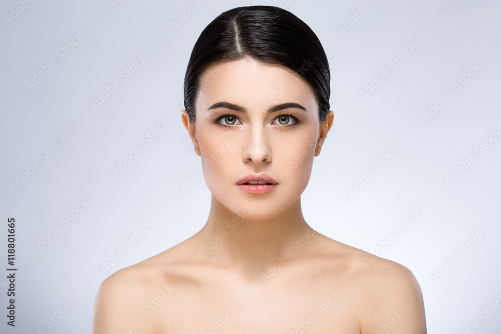 Darkhaired girl with nude make up at studio Darkhaired girl with nude make up at studio