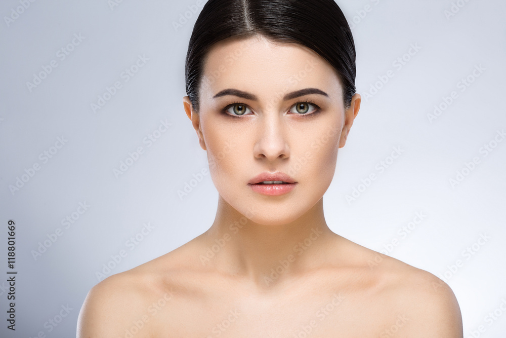 Darkhaired girl with nude make up at studio Darkhaired girl with nude make up at studio