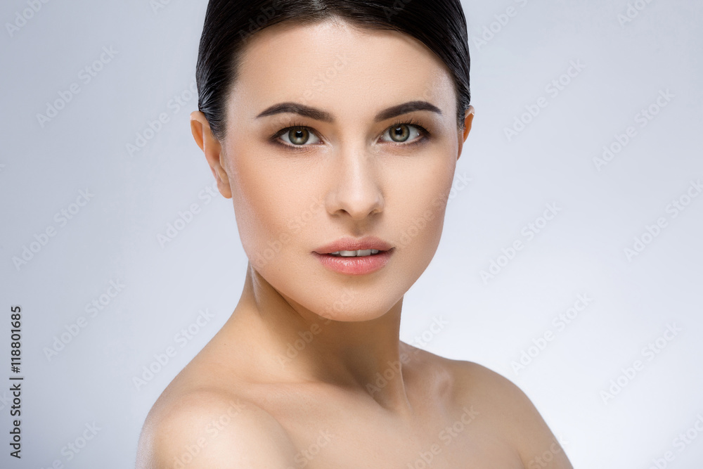 Darkhaired girl with nude make up at studio Darkhaired girl with nude make up at studio