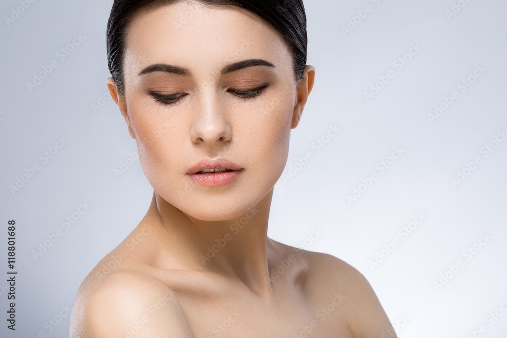 Darkhaired girl with nude make up at studio Darkhaired girl with nude make up at studio
