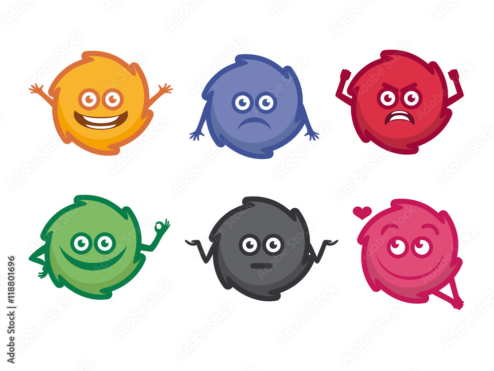 Fototapeta premium Cute monsters vector illustration. Set of colored icons emoticons