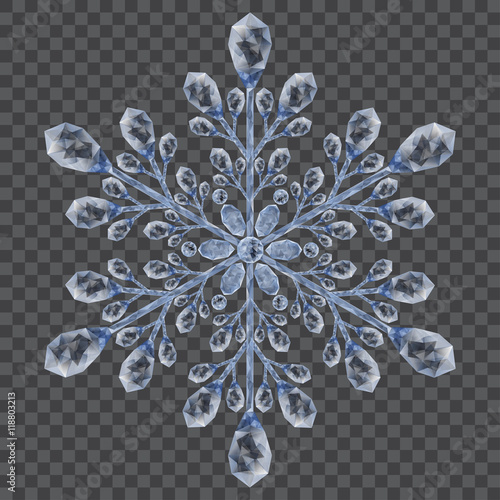 Big translucent crystal snowflake on transparent background. Transparency only in vector file