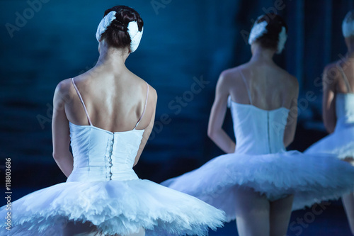 Ballet swan lake.  statement. Ballerinas in the movement.