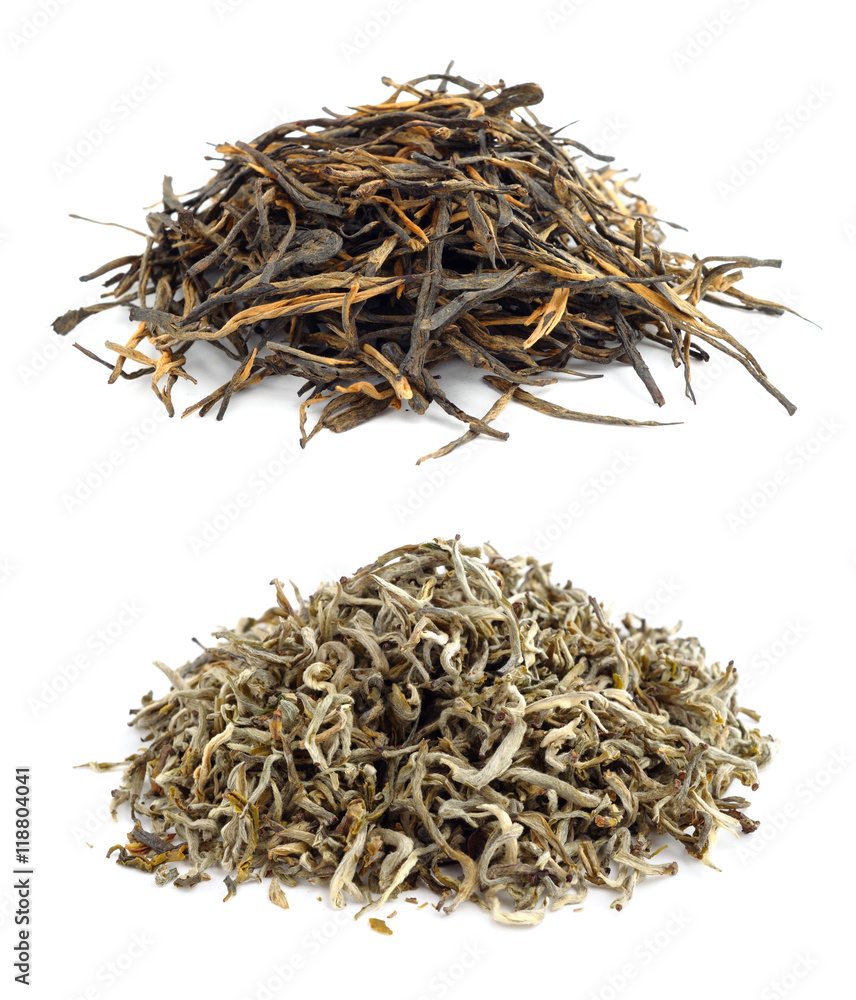 Heaps of dried tea isolated on white background Heaps of dried tea isolated on white background