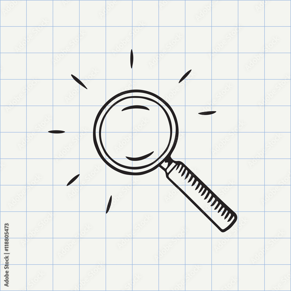 Magnifying glass doodle icon. Search symbol. Hand drawn sketch in vector