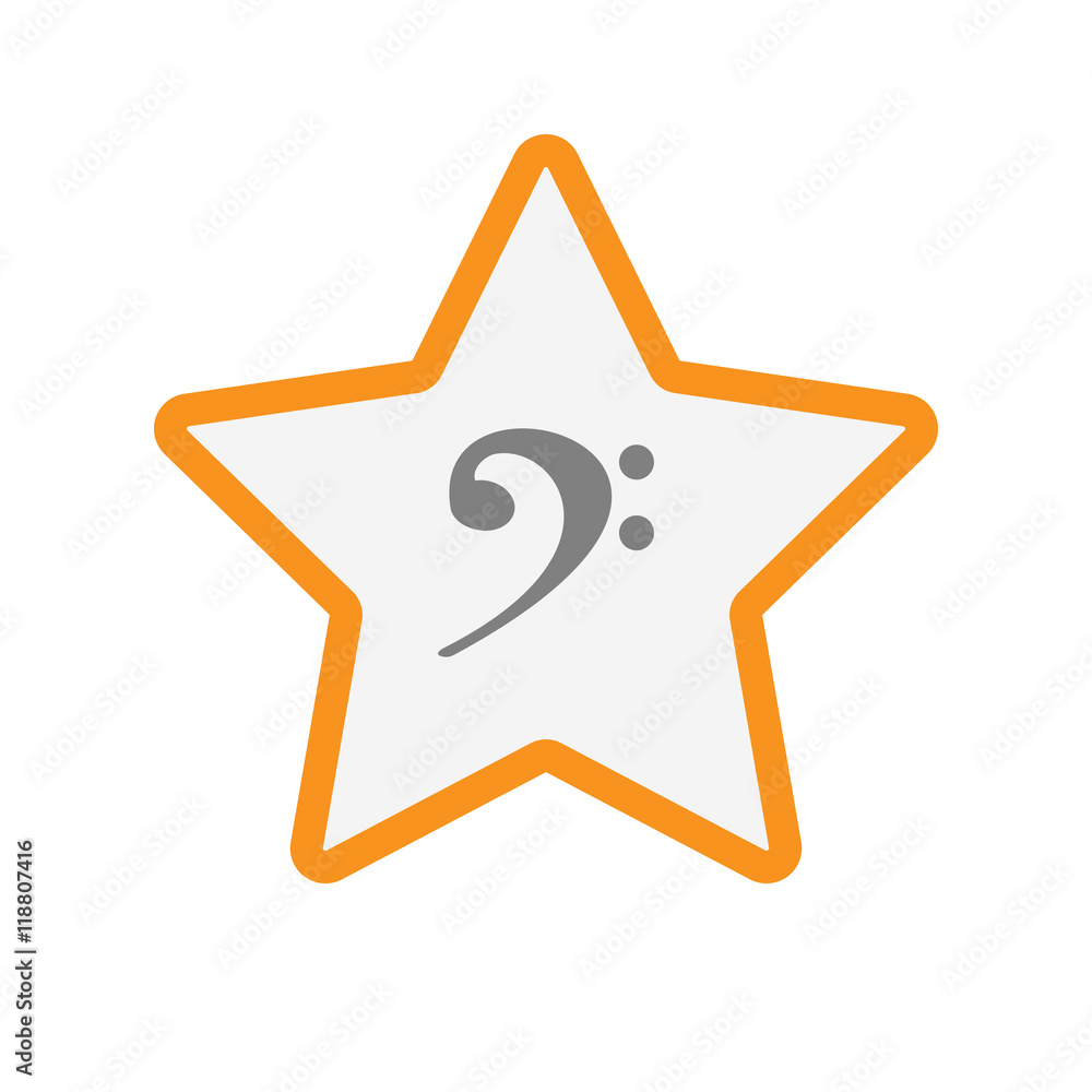 Isolated line art star icon with an F clef Isolated line art star icon with an F clef