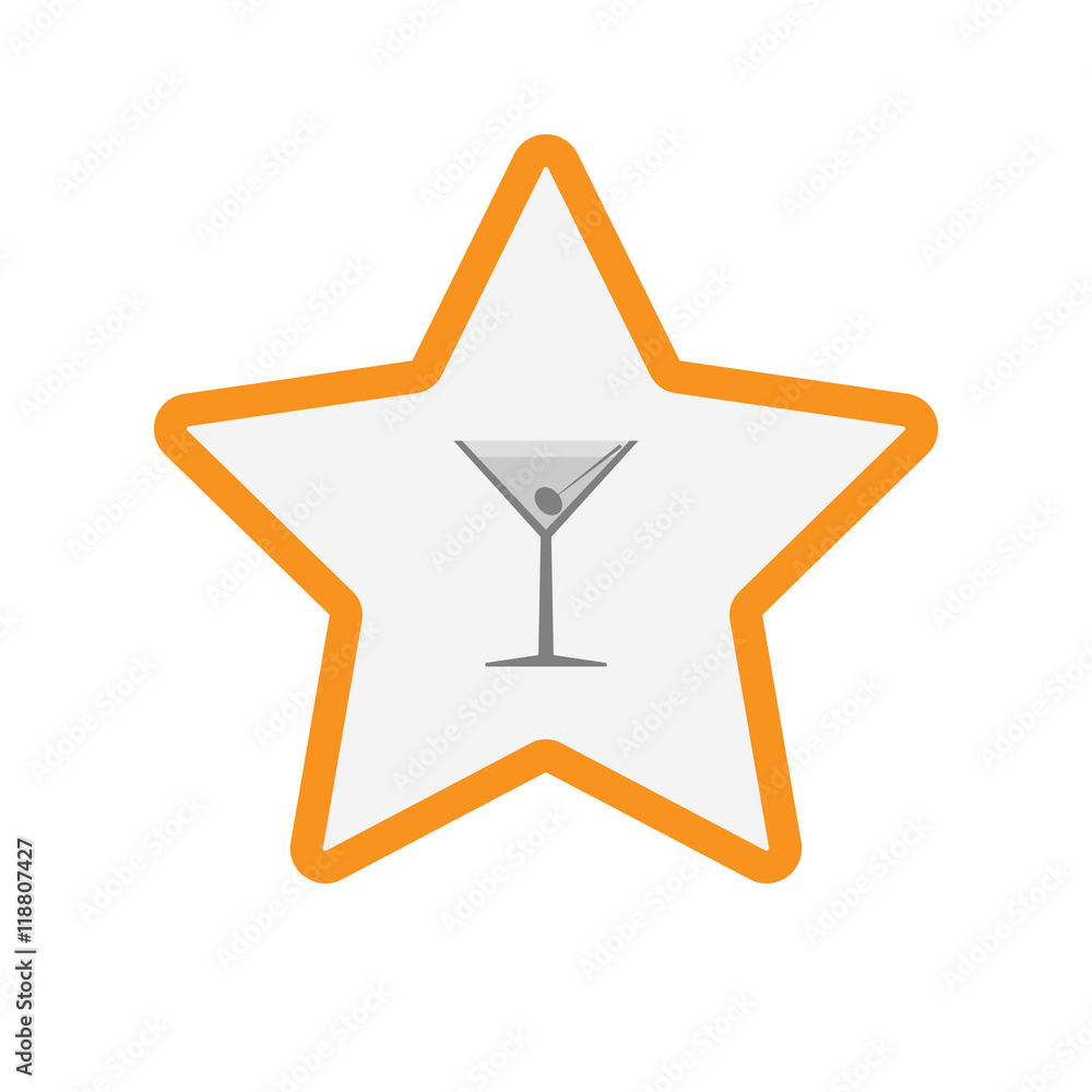 Isolated line art star icon with a cocktail glass Isolated line art star icon with a cocktail glass