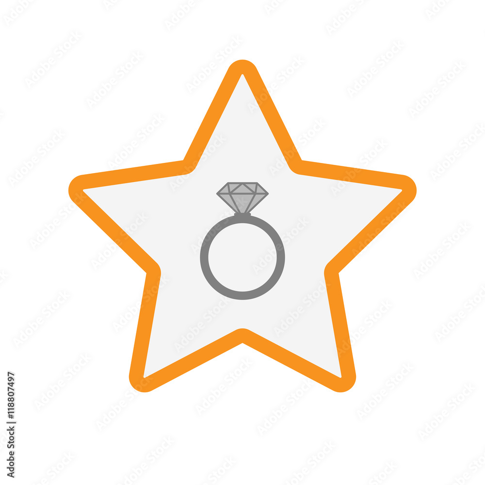 Isolated line art star icon with an engagement ring Isolated line art star icon with an engagement ring